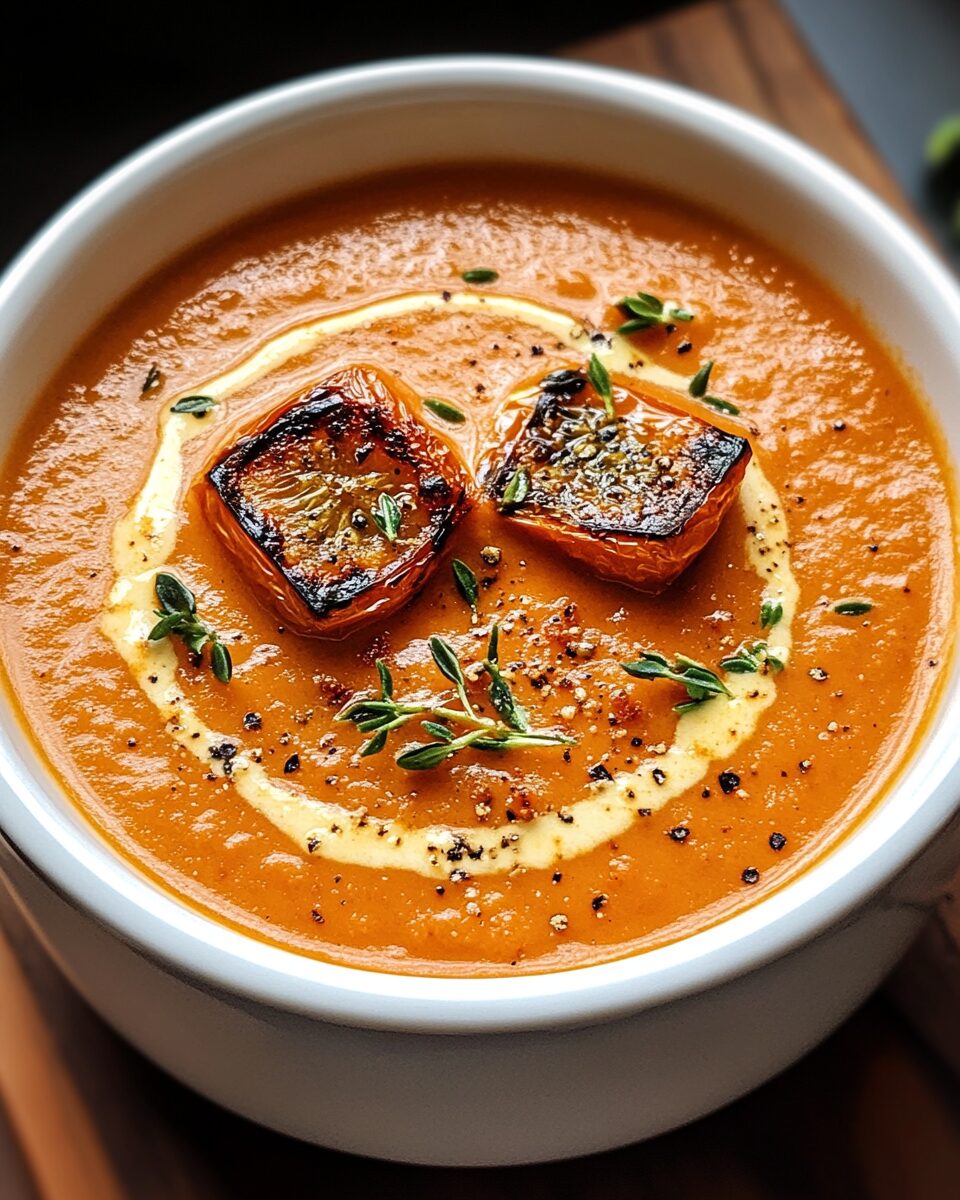 Velvety Roasted Garlic Tomato Soup with Fresh Basil