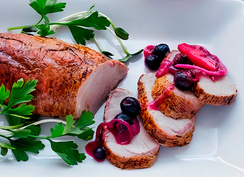 Menards' Herb-Crusted Pork Tenderloin with Apple Compote