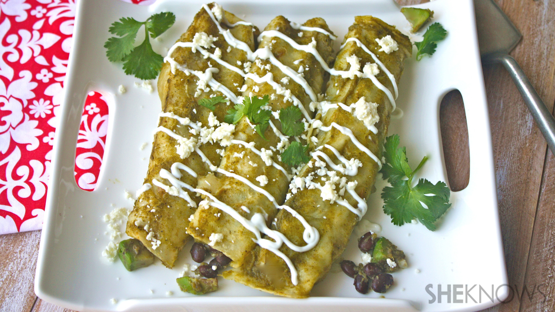 Zucchini and Black Bean Enchiladas with Avocado
