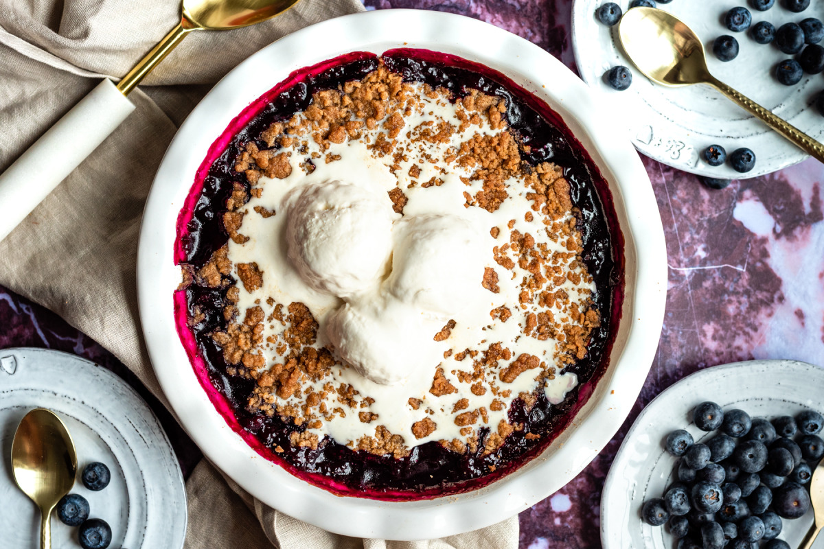 Wild Blueberry-Rhubarb Crumble with Alaskan Maple