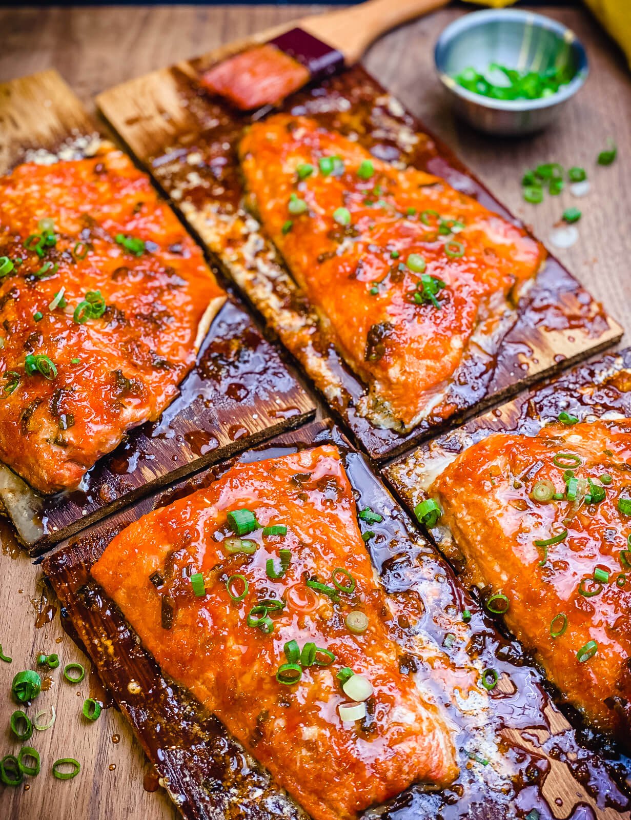 Cedar-Planked Alaskan Sockeye Salmon with Wild Onion Compote
