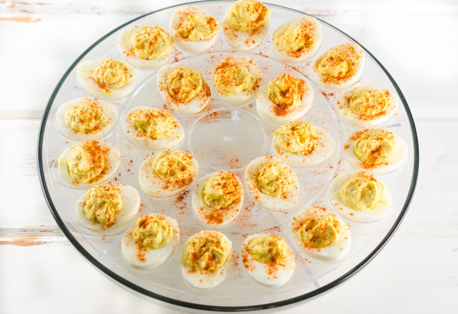 Dance Floor Deviled Eggs with Veggie 'Stage'