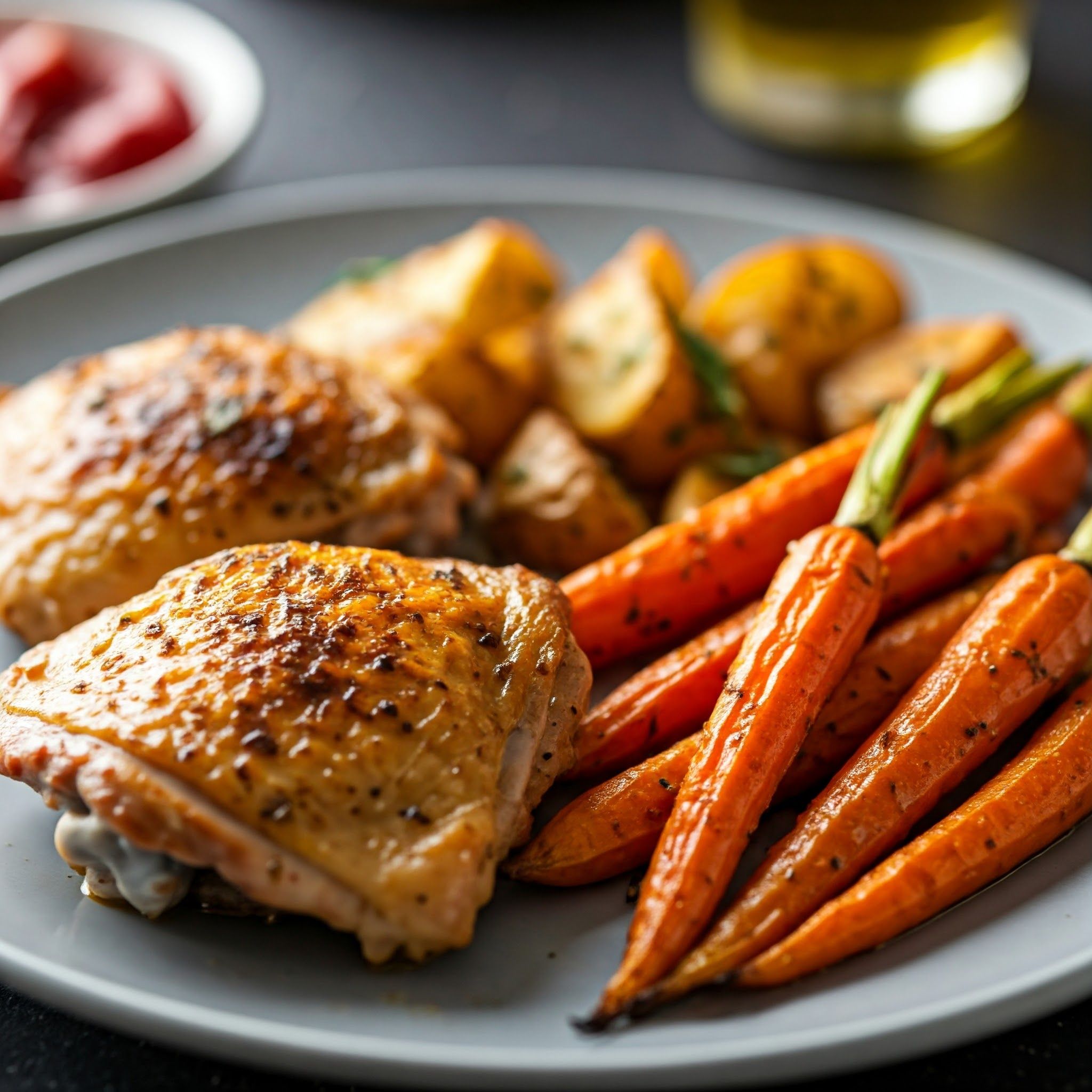 Herb-Rubbed Chicken Thighs with Roasted Carrots