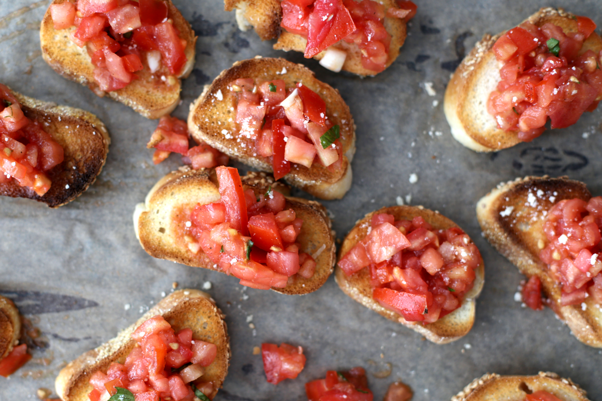 Aperol-Tomato Bruschetta with Basil Oil