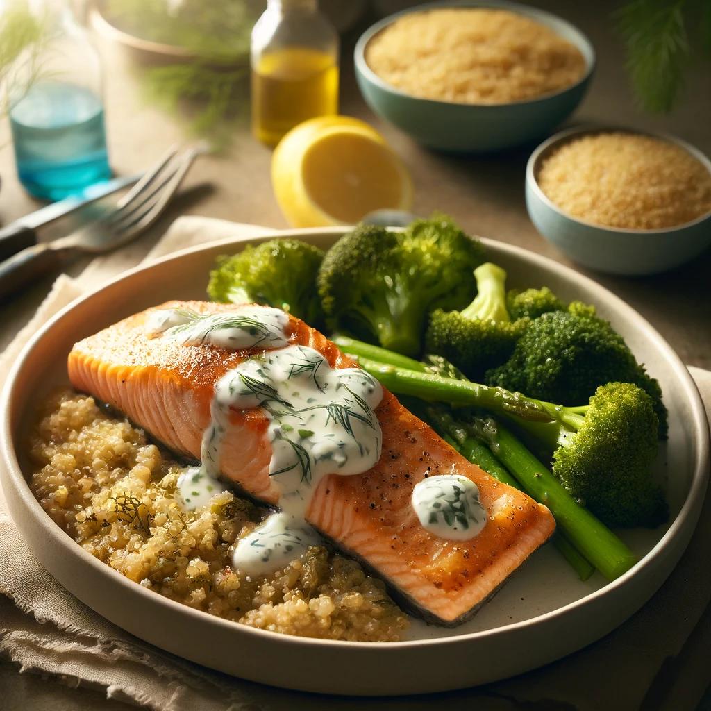 Crispy Air-Fried Salmon with Lemon-Dill Avocado Sauce