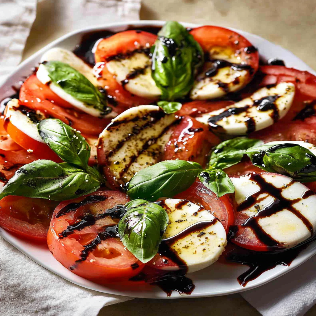 Mediterranean Heirloom Tomato Salad with Fresh Basil and Balsamic Glaze