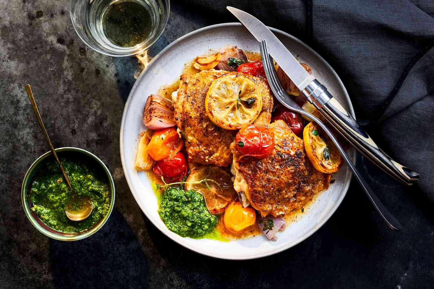 Lemon-Herb Chicken Thighs with Roasted Cherry Tomatoes
