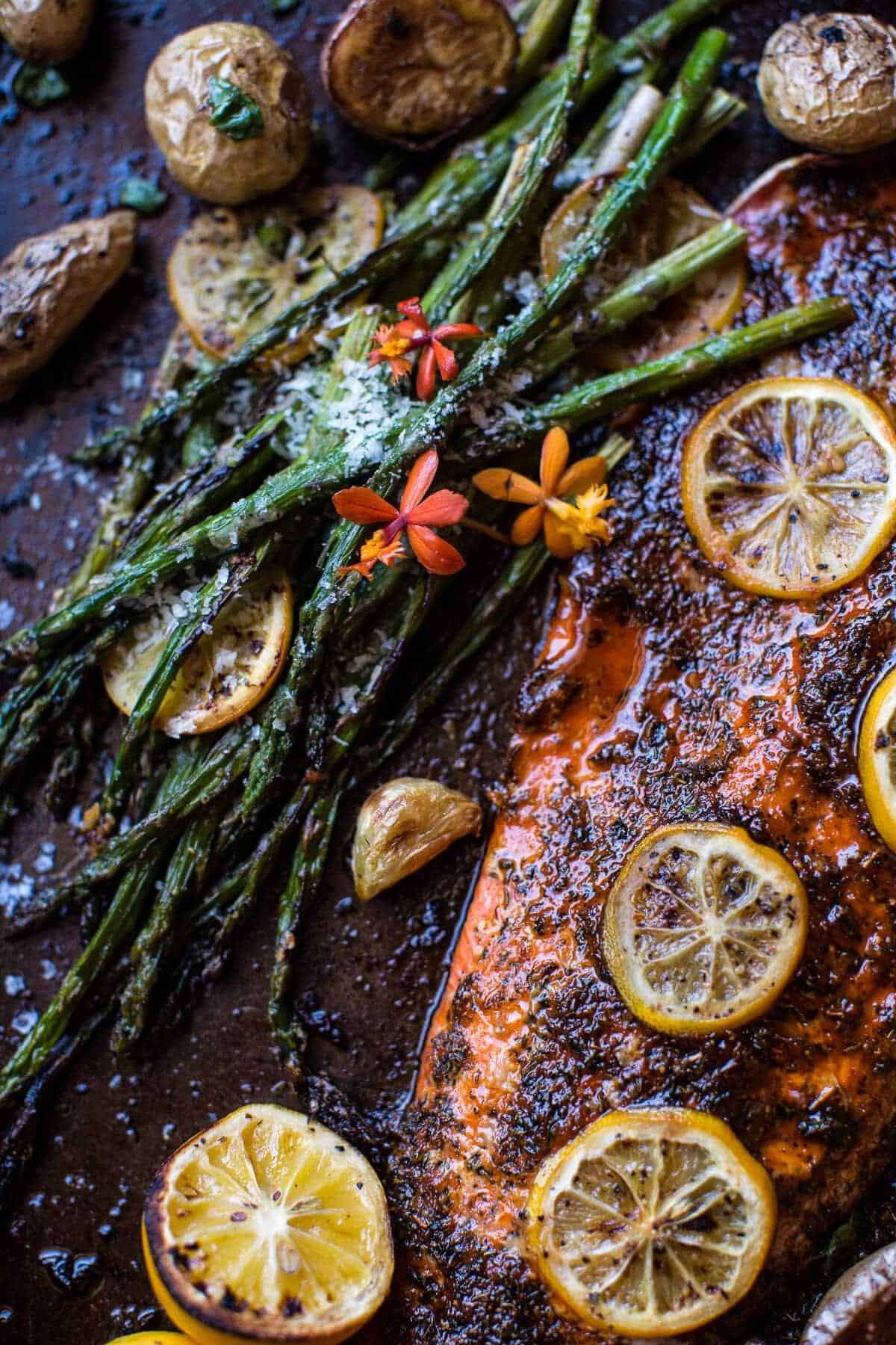 Lemon-Dill Salmon with Roasted Asparagus and New Potatoes