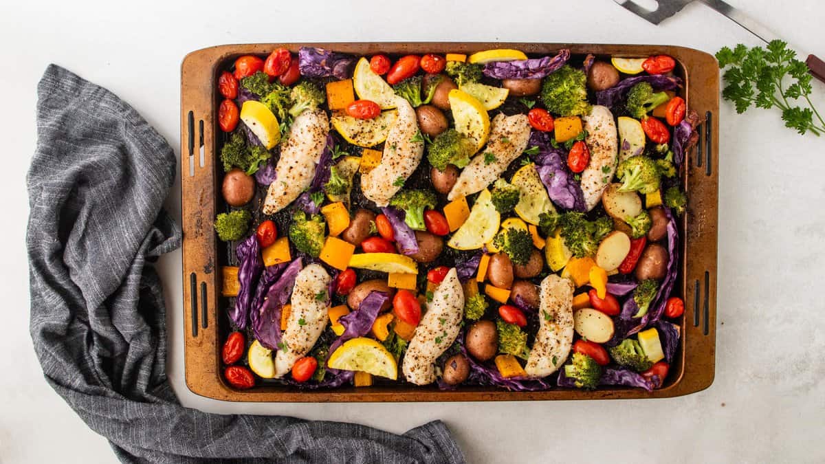 Caramelized Honey-Soy Chicken & Rainbow Veggies Sheet Pan