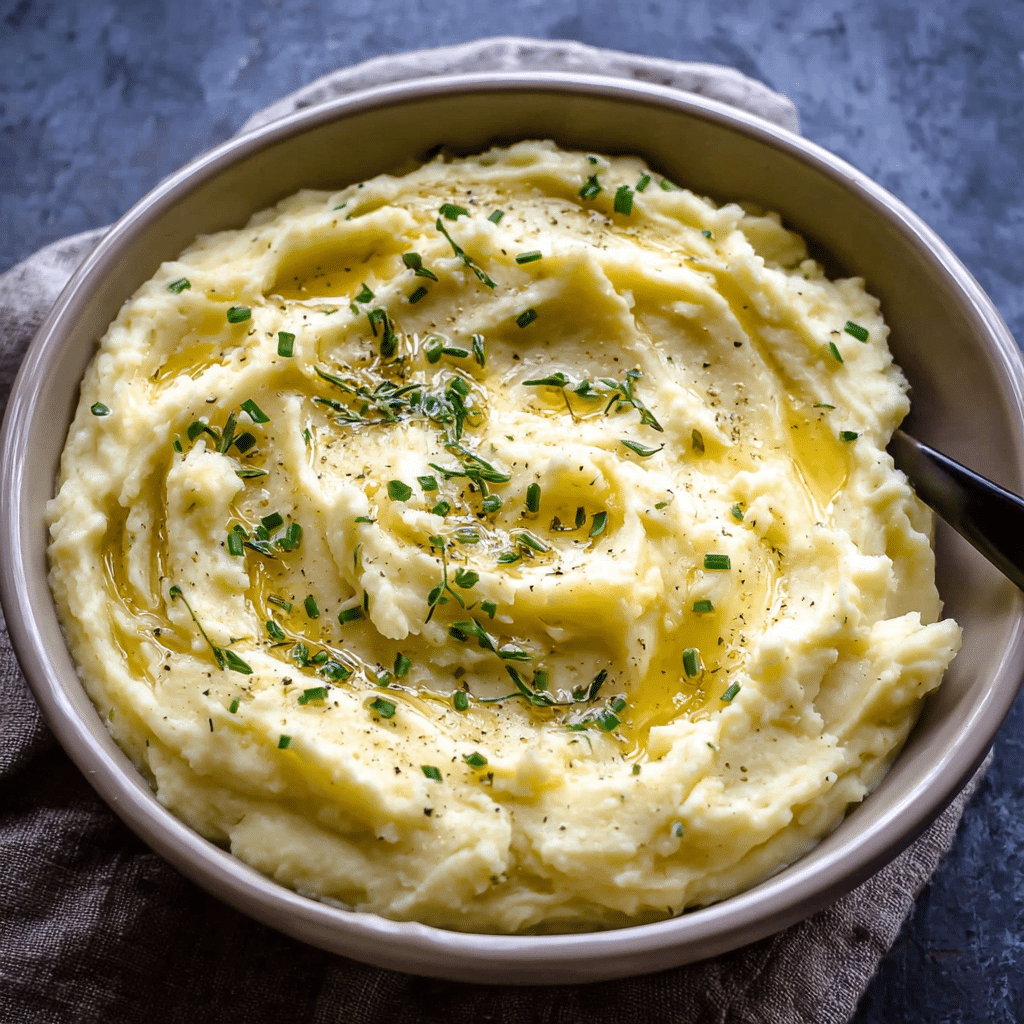 Cheesy Garlic Mashed Potatoes with Herb Butter