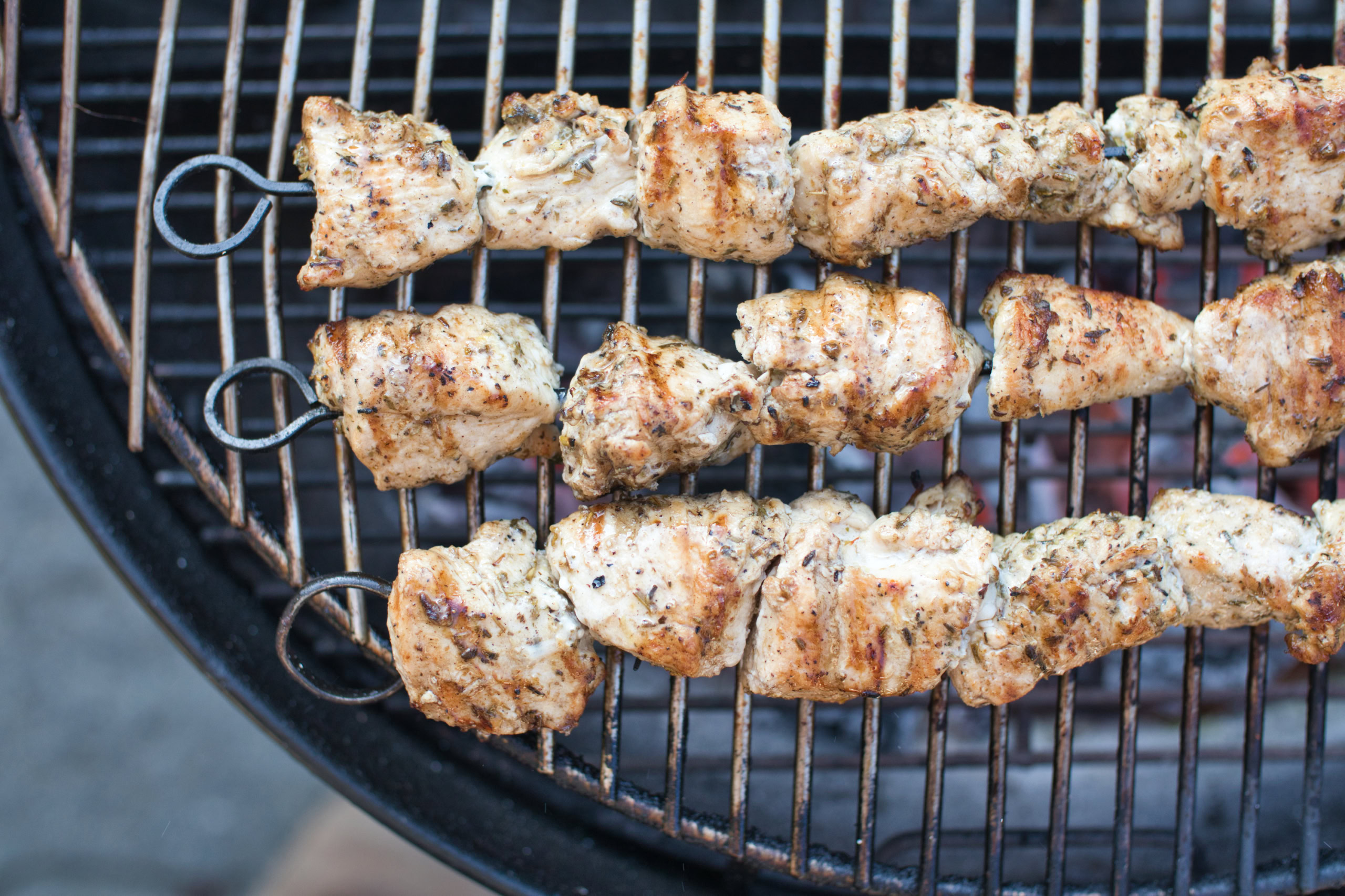 Lemon-Herb Chicken Skewers with Caponata