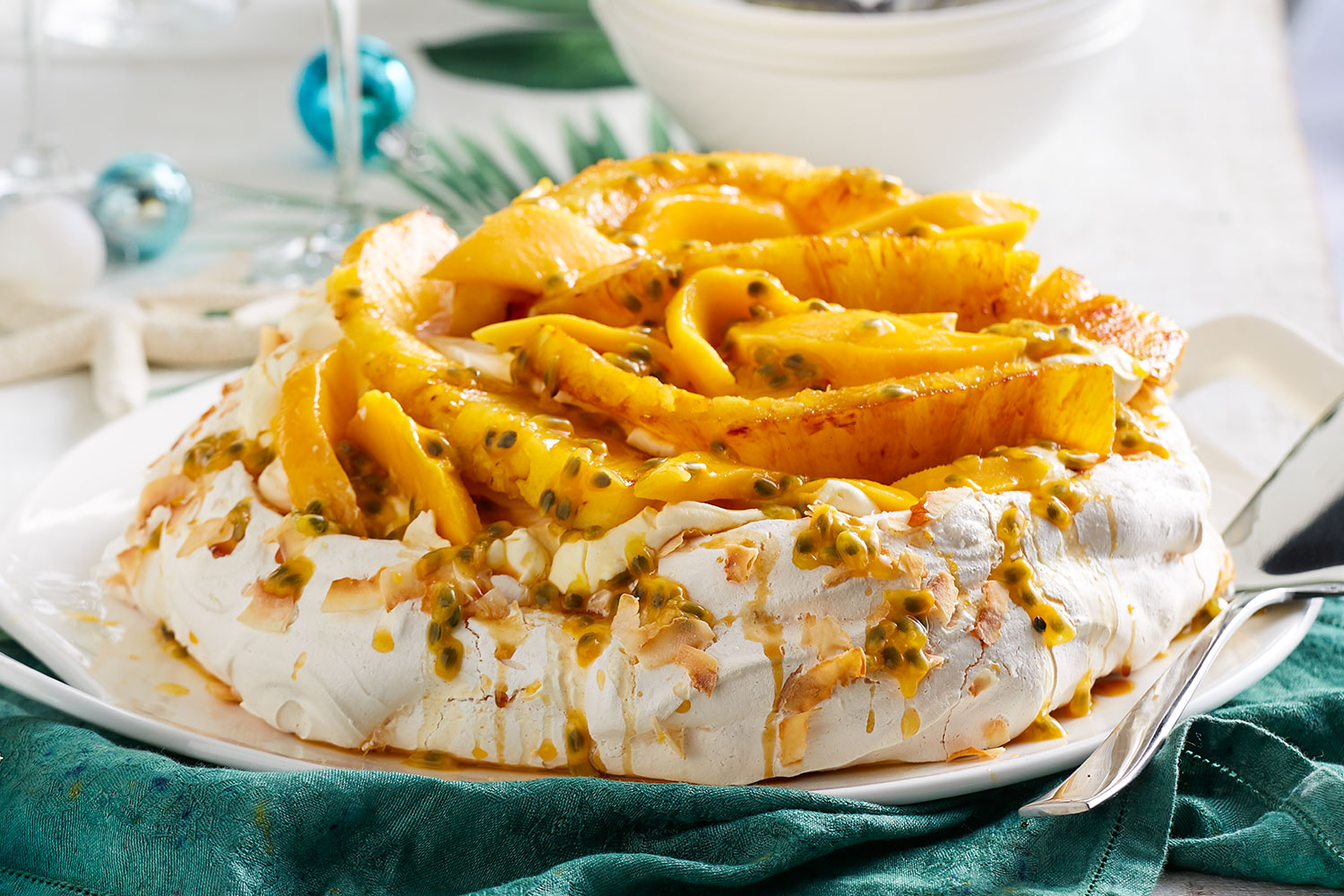 Coconut-Mango Pavlova with Passionfruit Drizzle