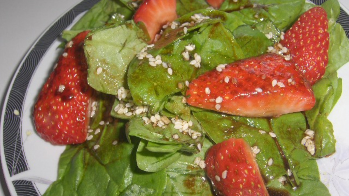 Strawberry-Chive Spinach Salad with Maple-Dijon Vinaigrette