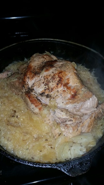 Cinnamon-Spiced Pork Shoulder with Caramelized Apples and Sauerkraut