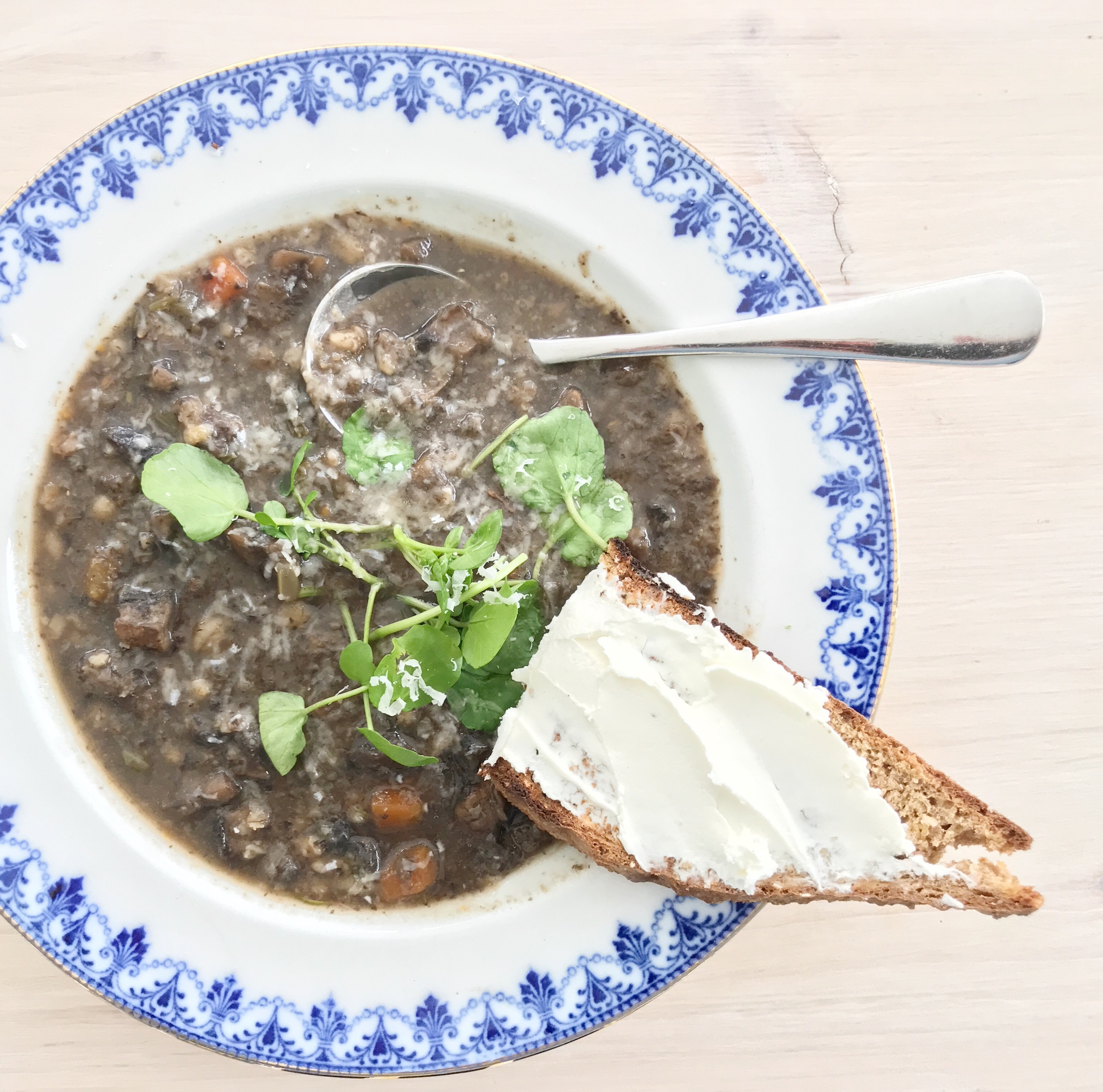 Creamy Mushroom and Barley Soup with Thyme