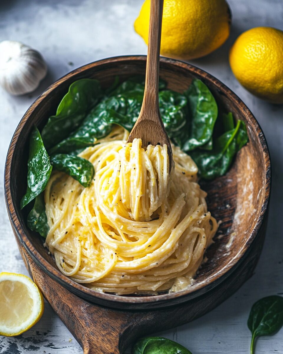 One-Pot Lemon Garlic Pasta with Spinach