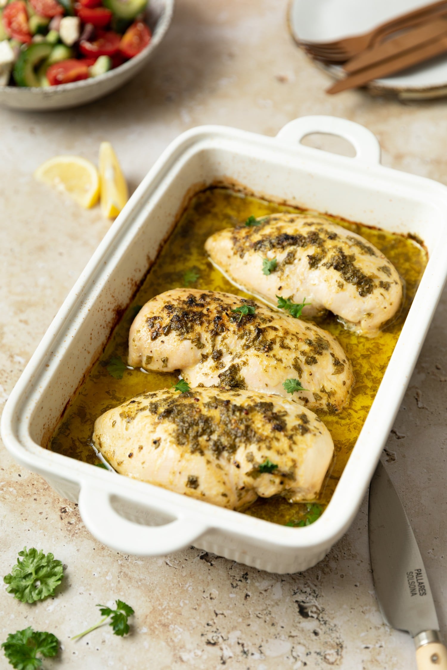 Lemon-Herb Baked Chicken with Roasted Rainbow Veggies