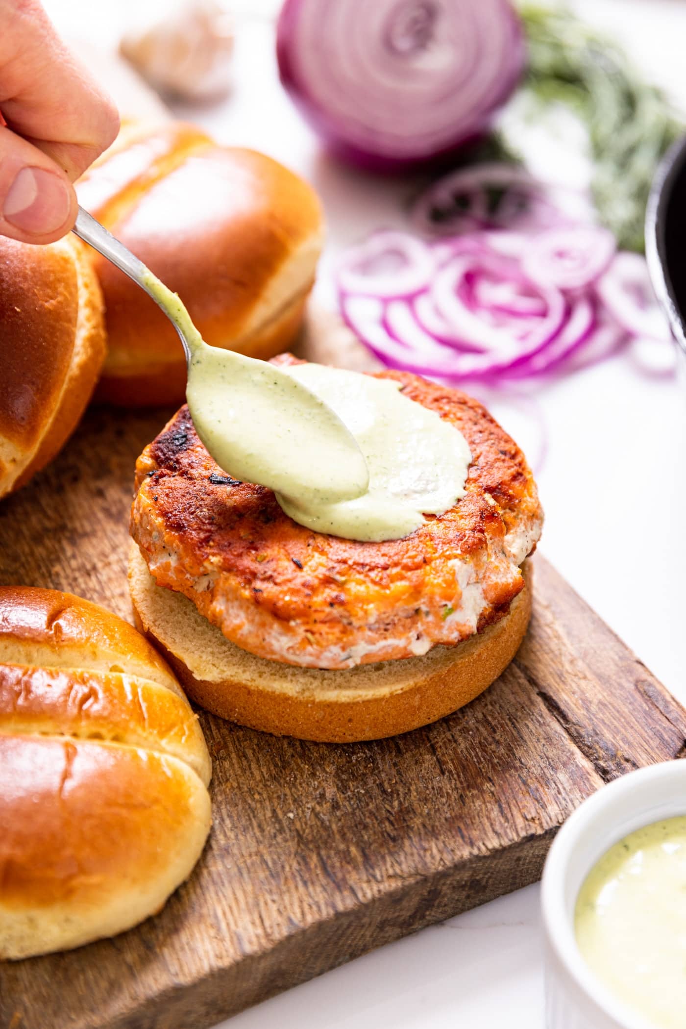 Lemon-Herb Salmon Burgers with Dill Aioli
