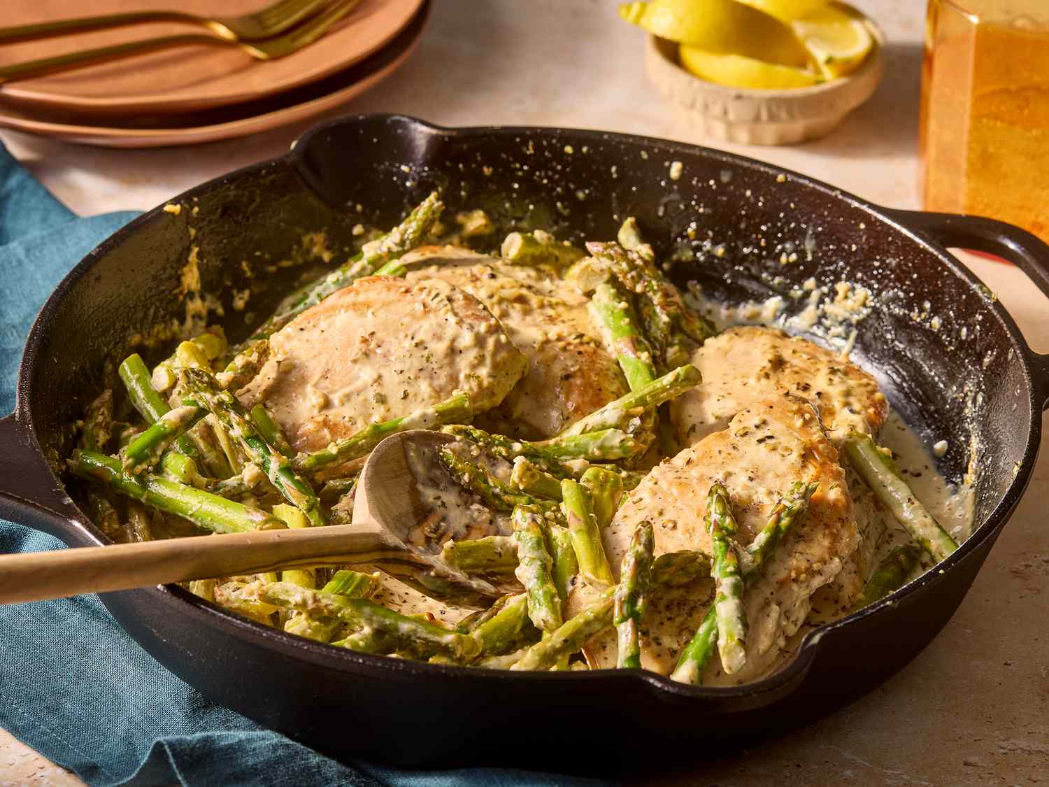 One-Pan Lemon Garlic Chicken with Asparagus and Cherry Tomatoes