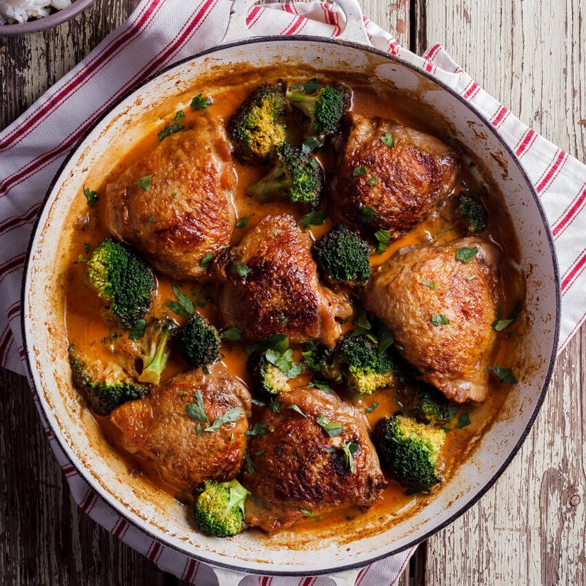Crispy Whole30 Chicken Thighs with Spicy Coconut Curry