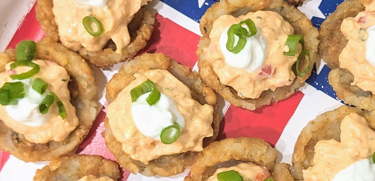 Fun-Sized Chicken Tots with Rainbow Dip
