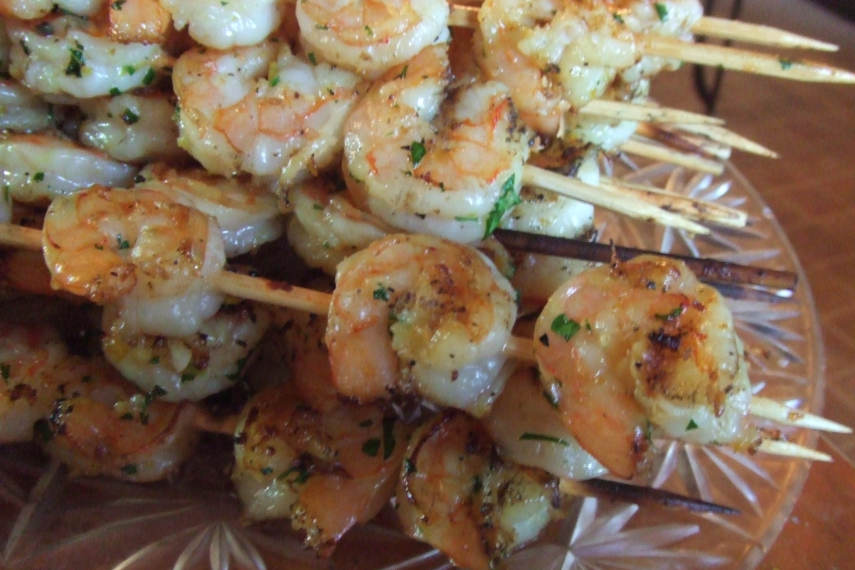 Aperol-Glazed Shrimp Skewers with Lemon