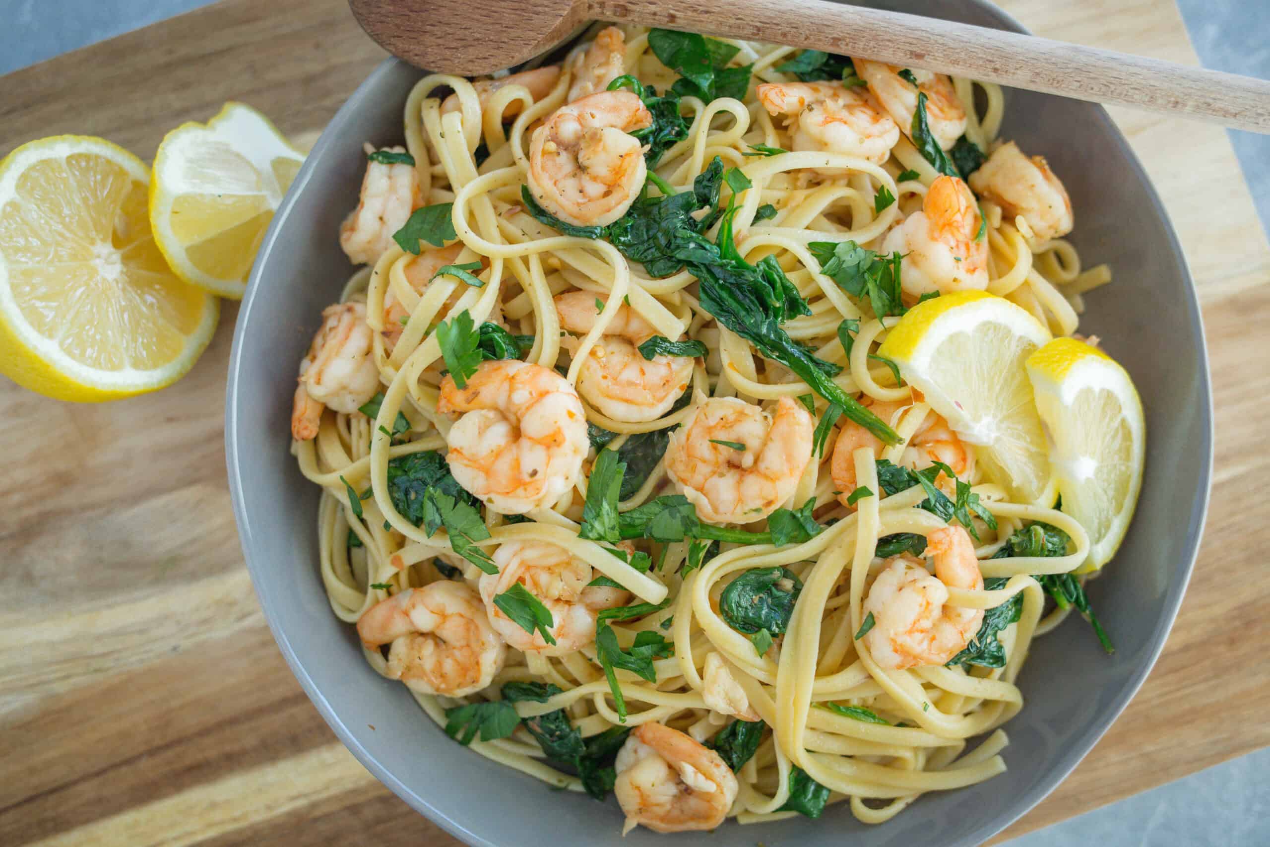 One-Pot Lemon Garlic Shrimp with Linguine