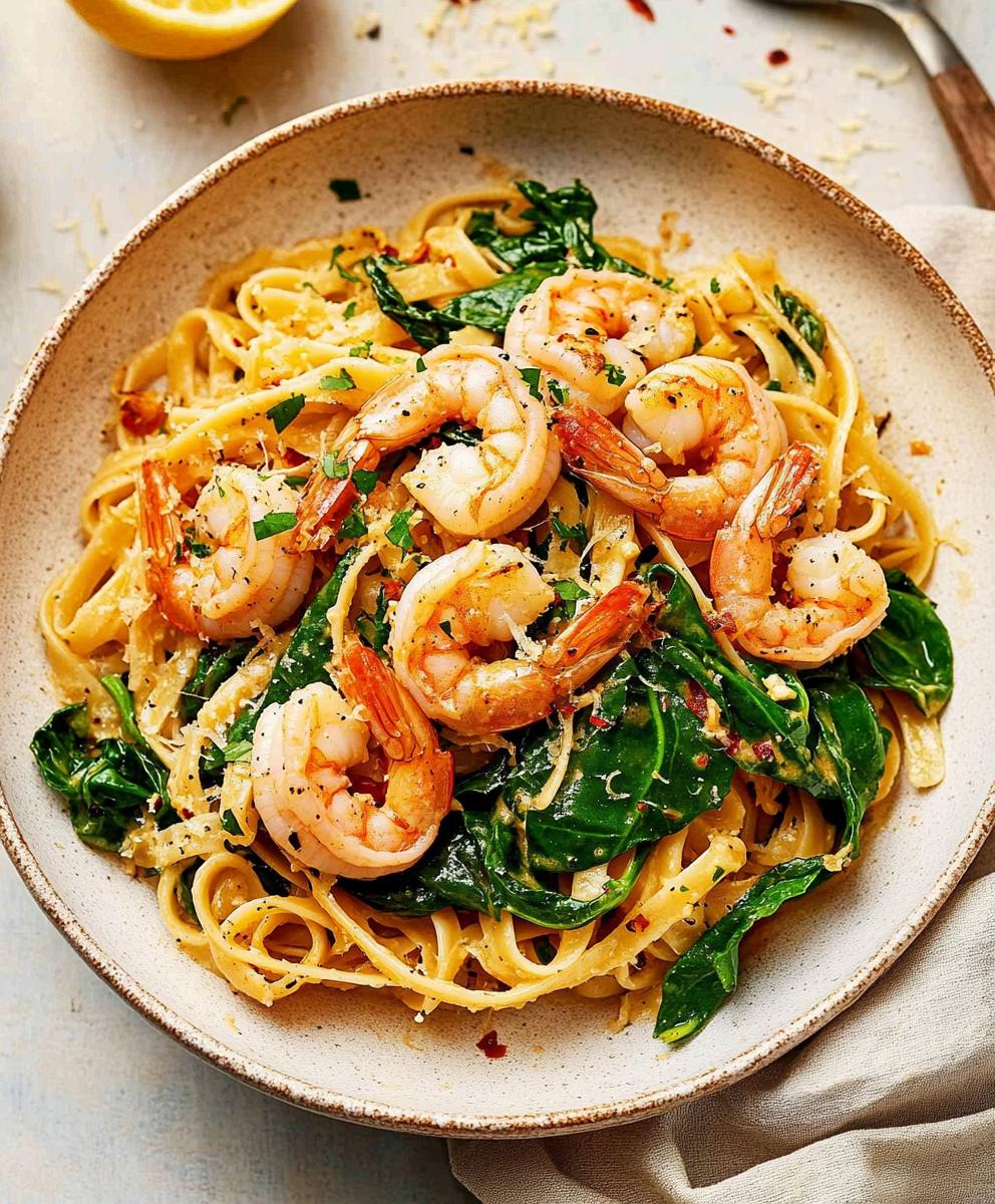Lemon-Garlic Shrimp and Spinach Pasta