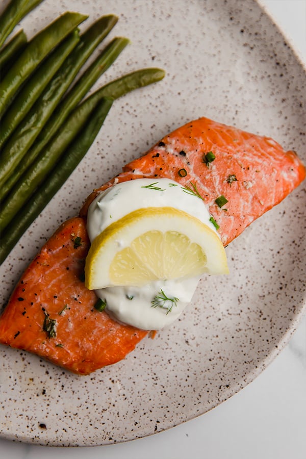 Crispy Skin Baked Salmon with Lemon-Dill Sauce