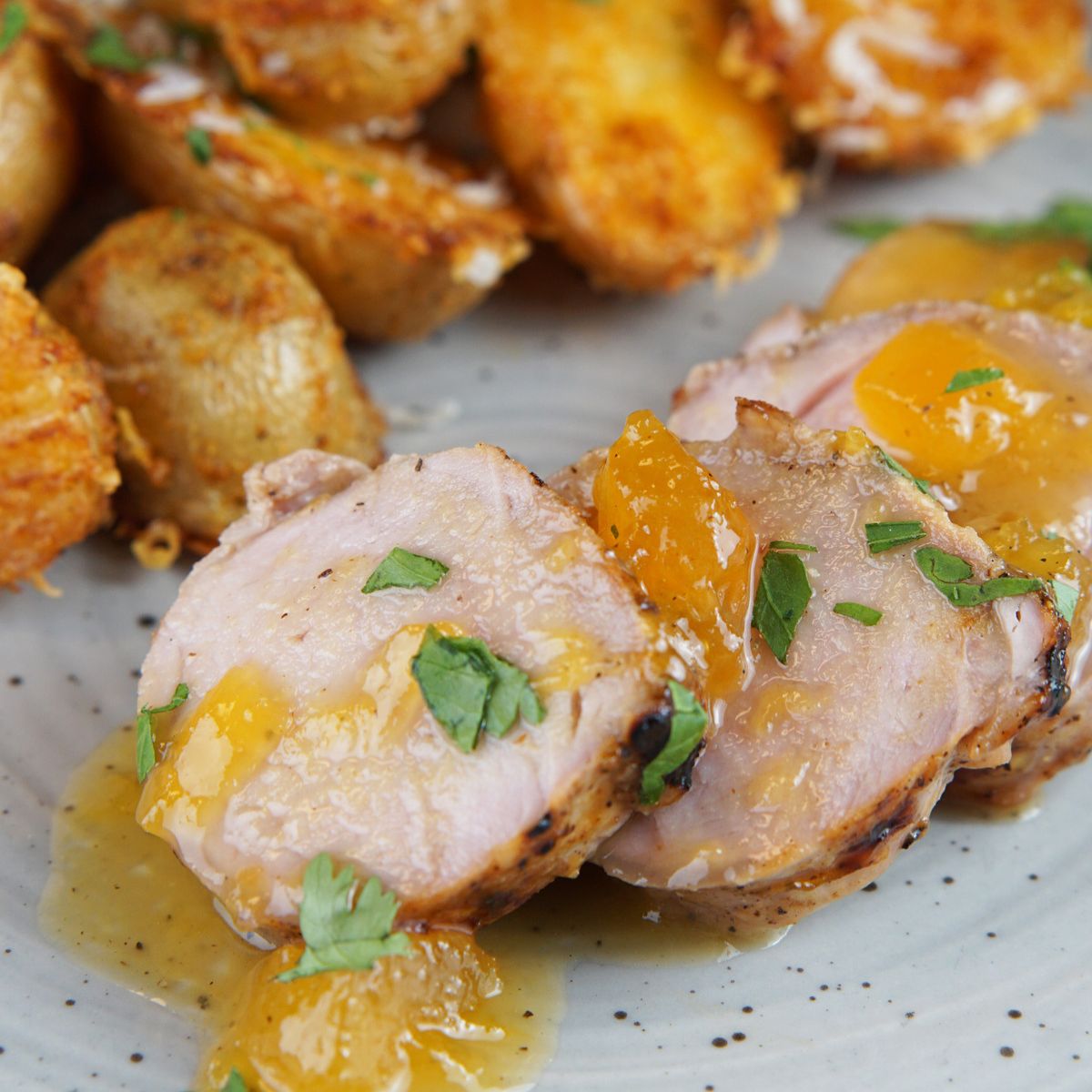 Grilled Peach & Bourbon Glazed Pork Tenderloin