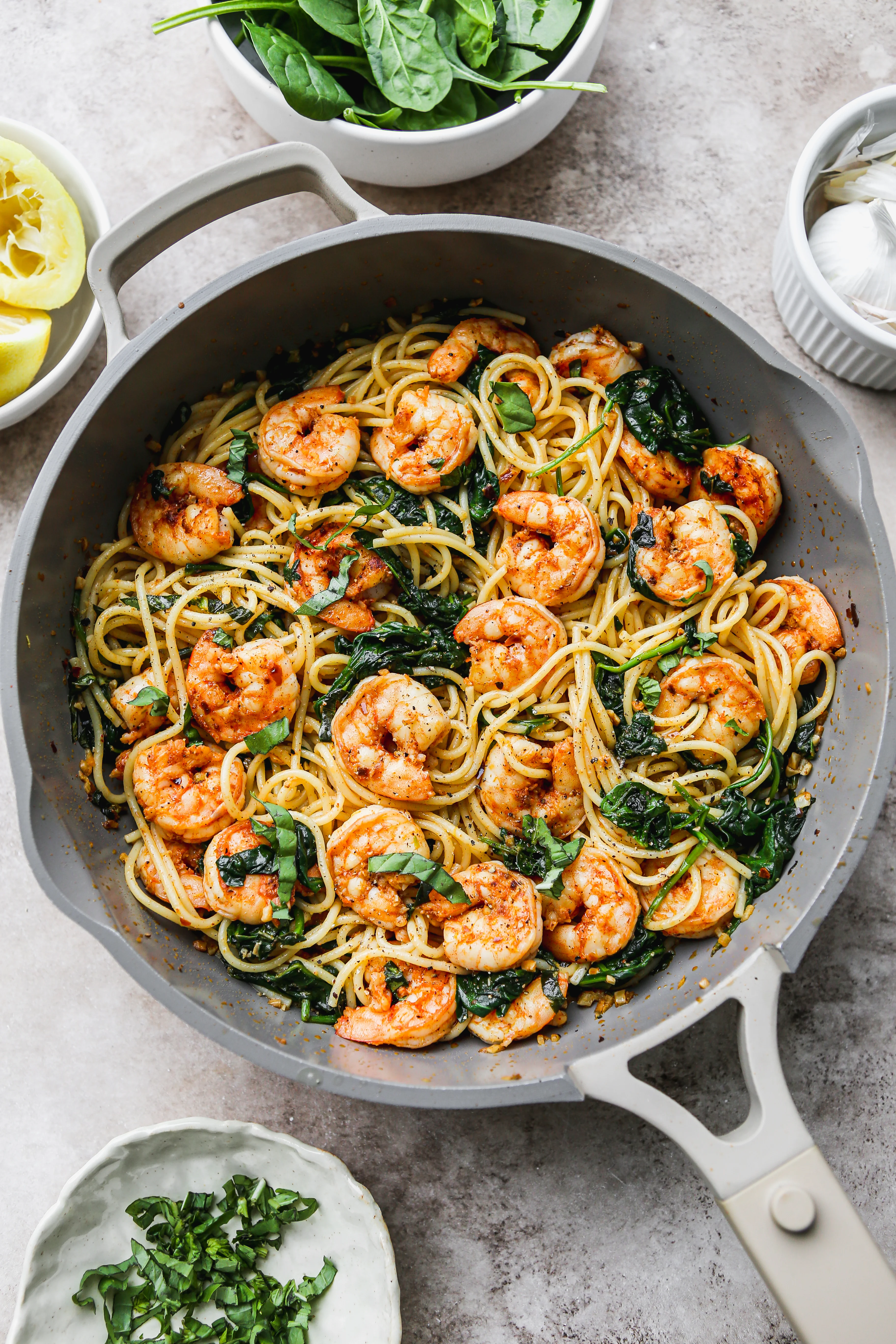 One-Pot Lemon Herb Shrimp & Pasta with Spinach