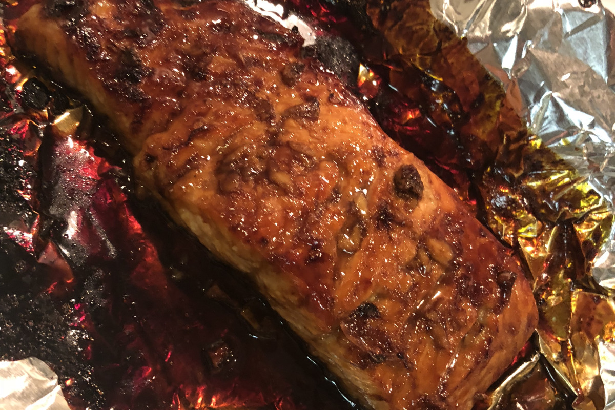 Maple-Balsamic Glazed Salmon with Roasted Sweet Potatoes