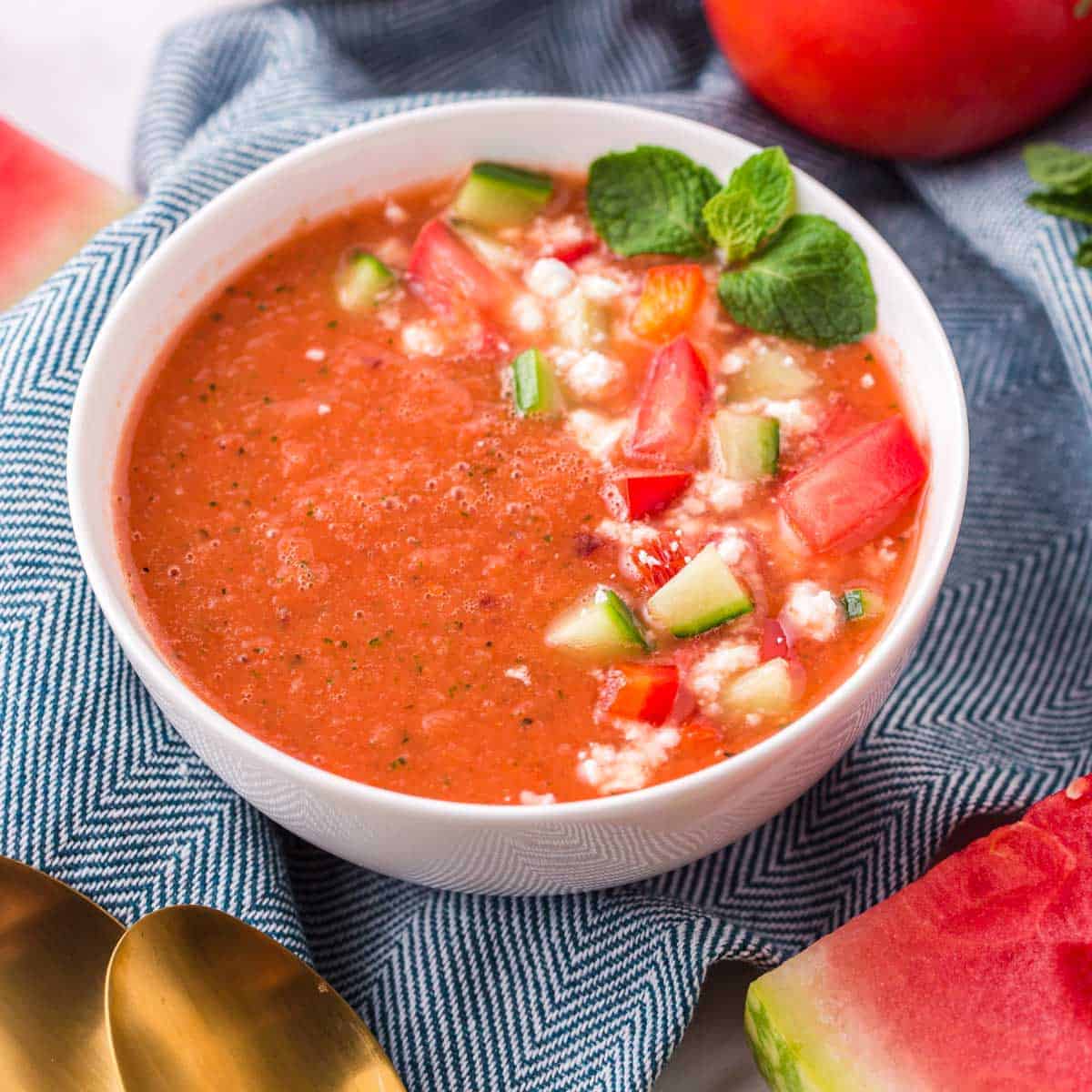 Watermelon Gazpacho with Cucumber & Mint