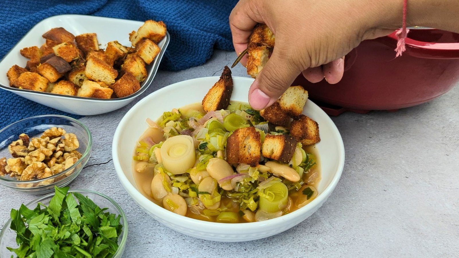 Genuine Butter Bean & Herb Soup with Crispy Rosemary Croutons