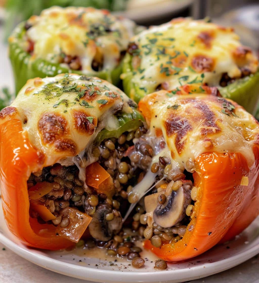 Mushroom & Lentil Baked Stuffed Peppers