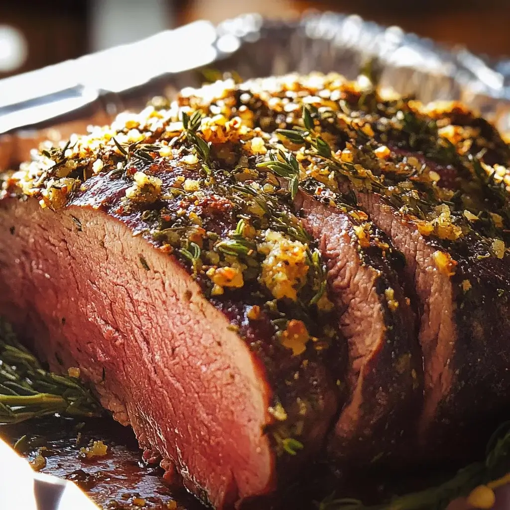 Herb-Crusted Beef Sirloin with Garlic-Infused Butter