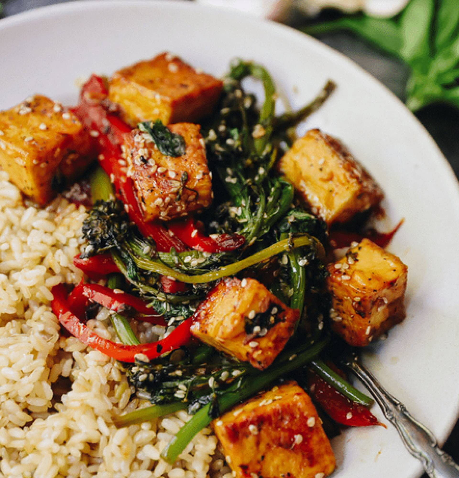 Asian-Glazed Tofu Stir-Fry with Jasmine Rice