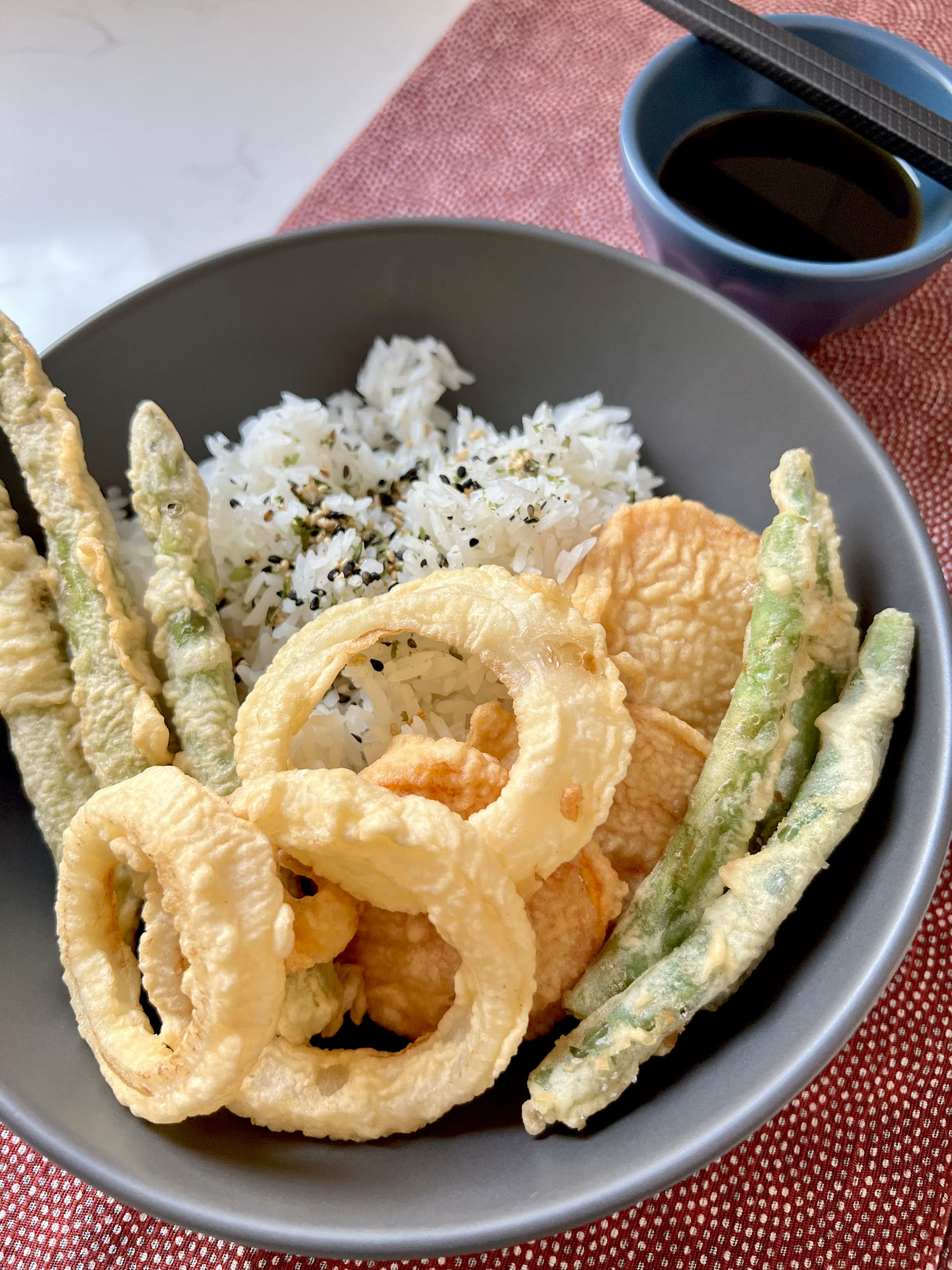 Japanese Tofu and Vegetable Tempura with Dipping Sauce