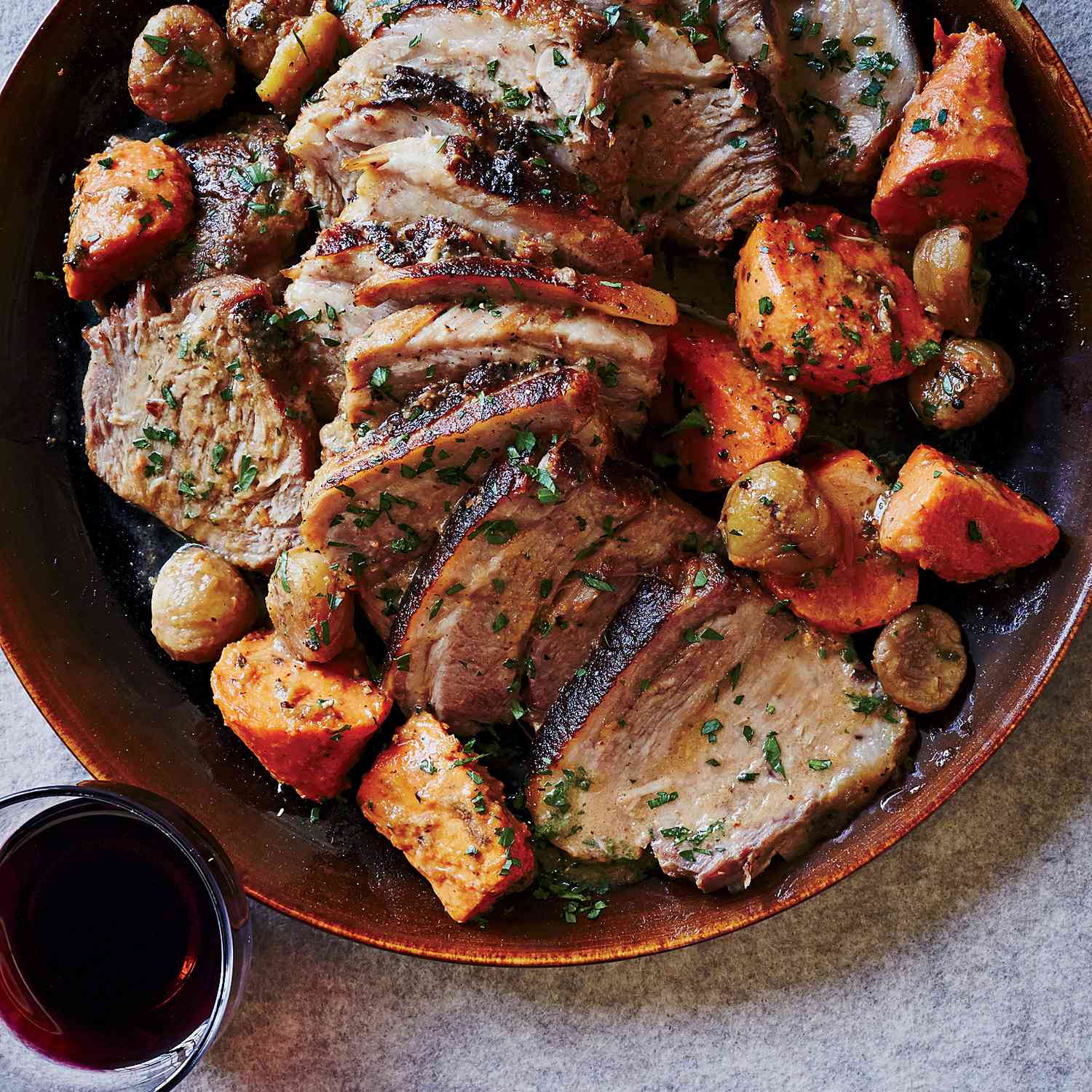 Geuze-Braised Pork Shoulder with Root Vegetable Medley