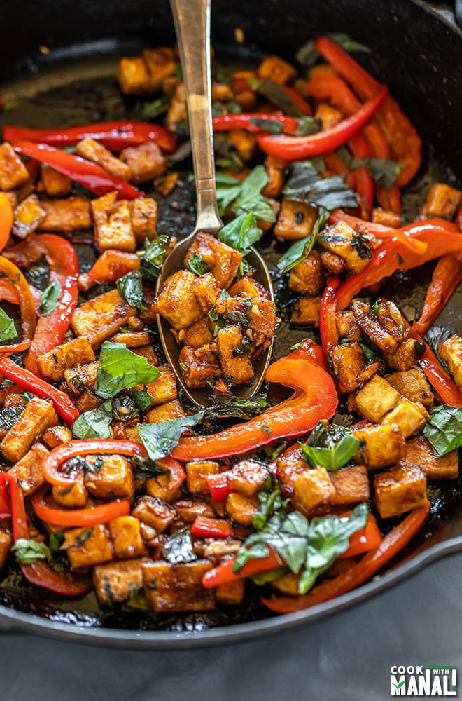 Thai Basil and Tofu Stir Fry with Peppers