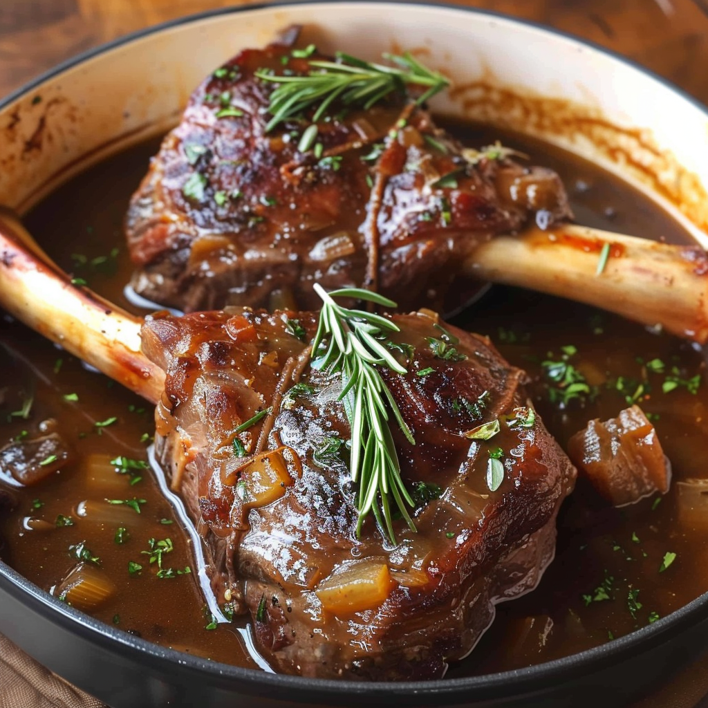 Saffron-Infused Lamb Shanks with Herb-Infused Broth