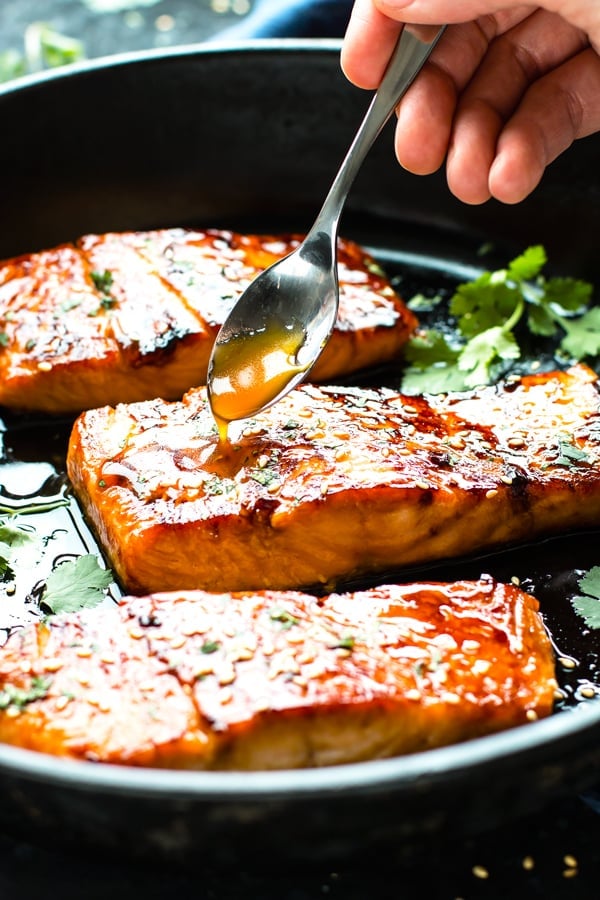 Honey-Sriracha Glazed Salmon with Crispy Lemon-Garlic Potatoes
