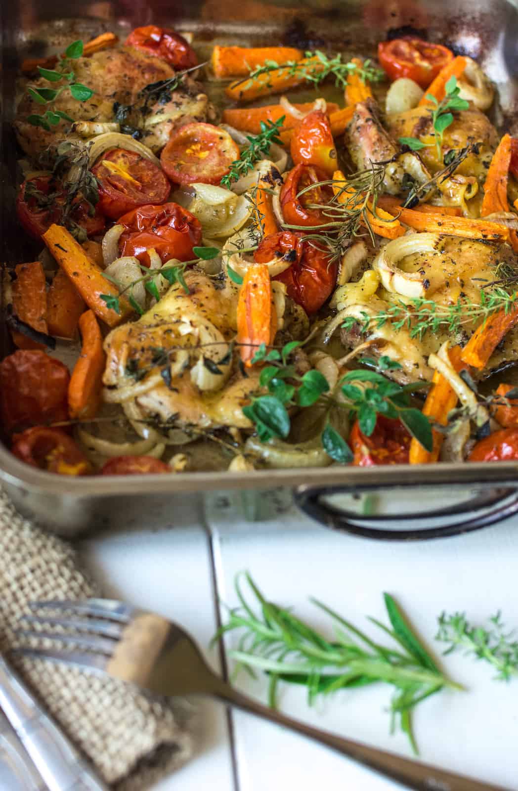 Crispy Herb-Encrusted Sheet Pan Chicken with Roasted Veggies