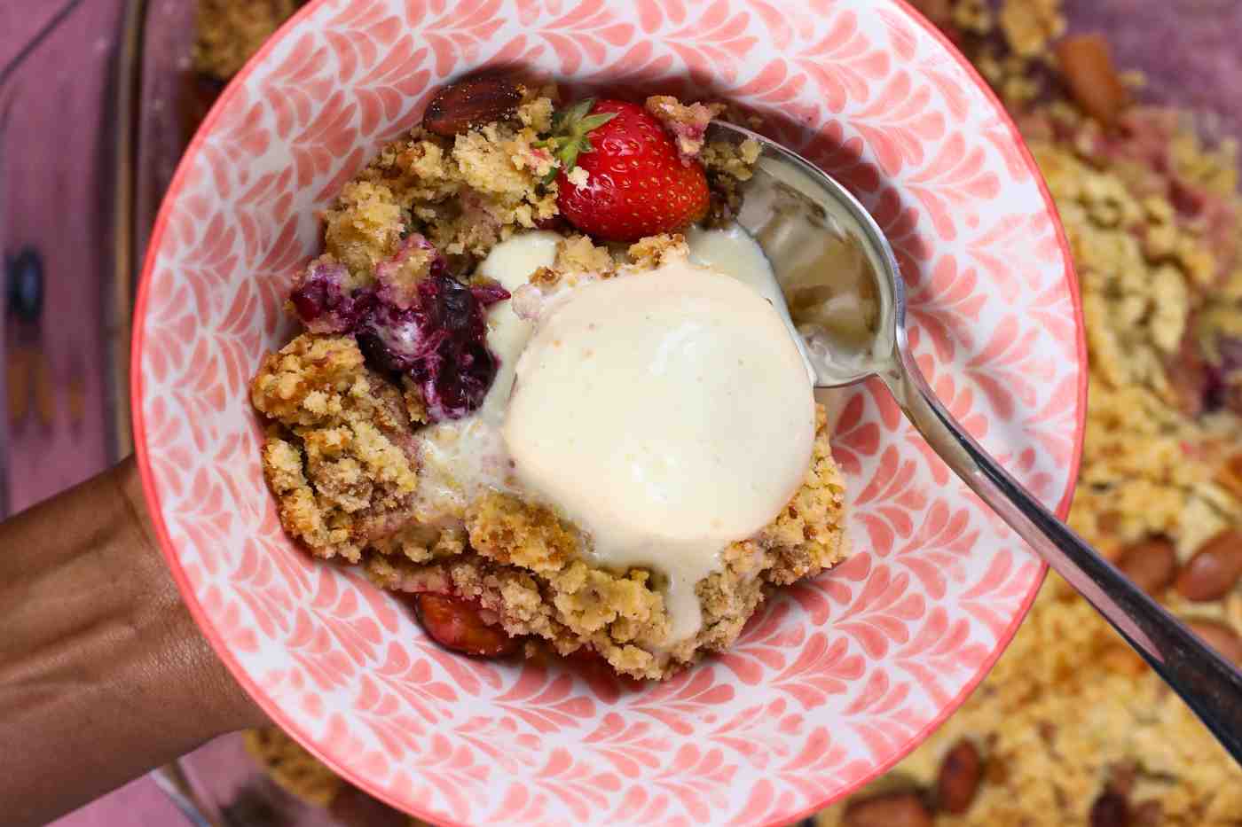 Search-able Berry Crumble with Vanilla Ice Cream