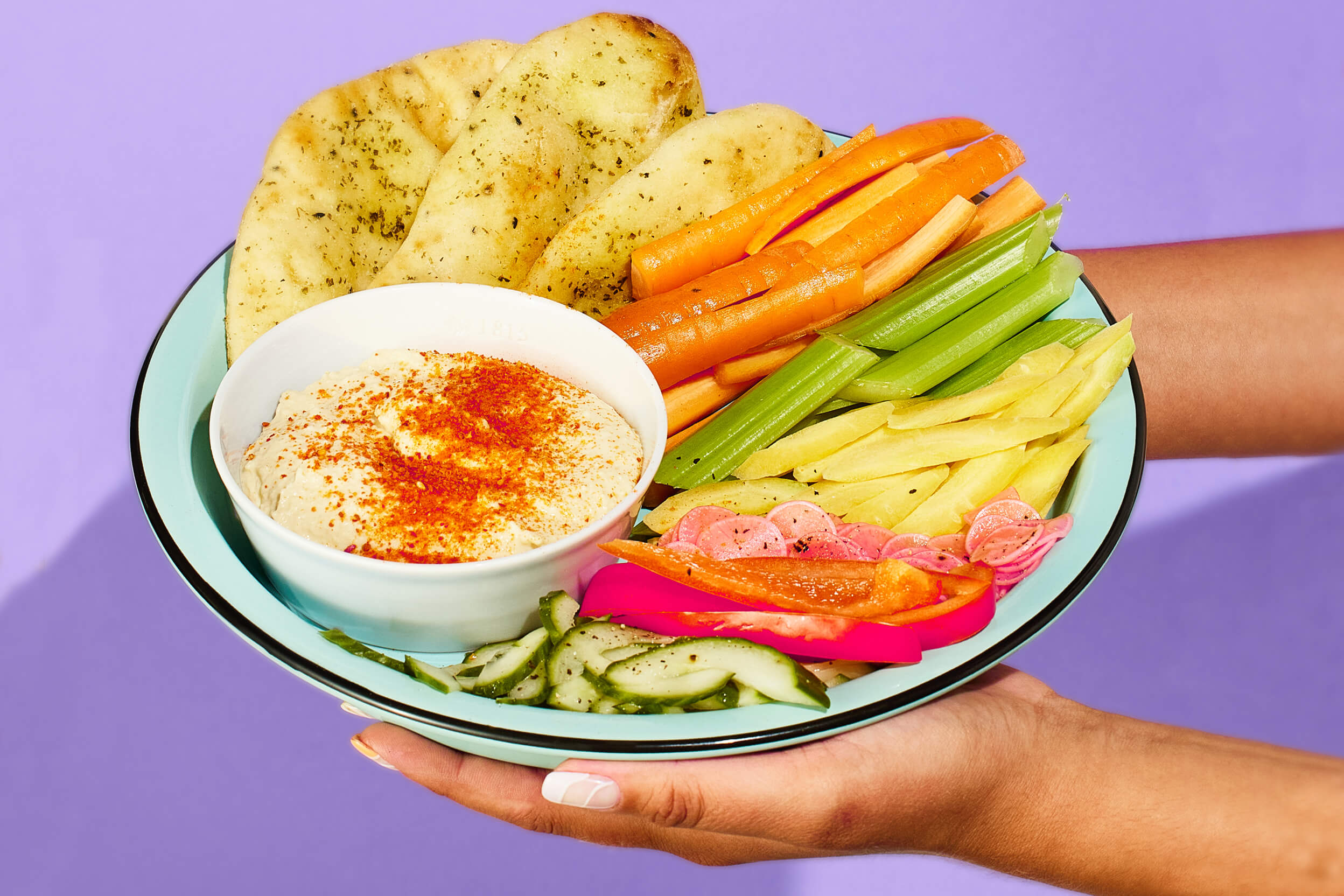Kimchi Hummus with Pita and Roasted Vegetables