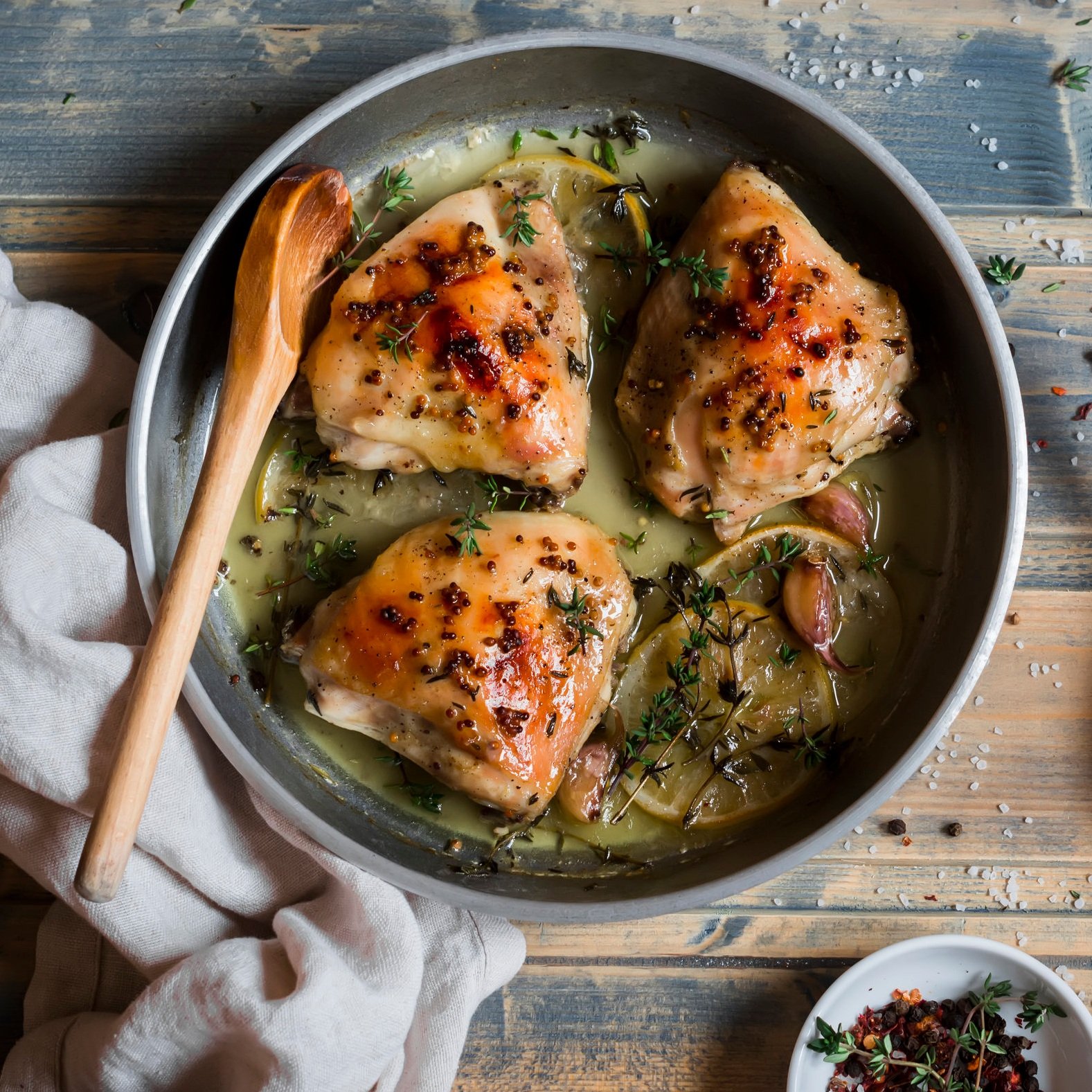 Herb-Infused Braised Chicken Thighs with Lemon and Thyme