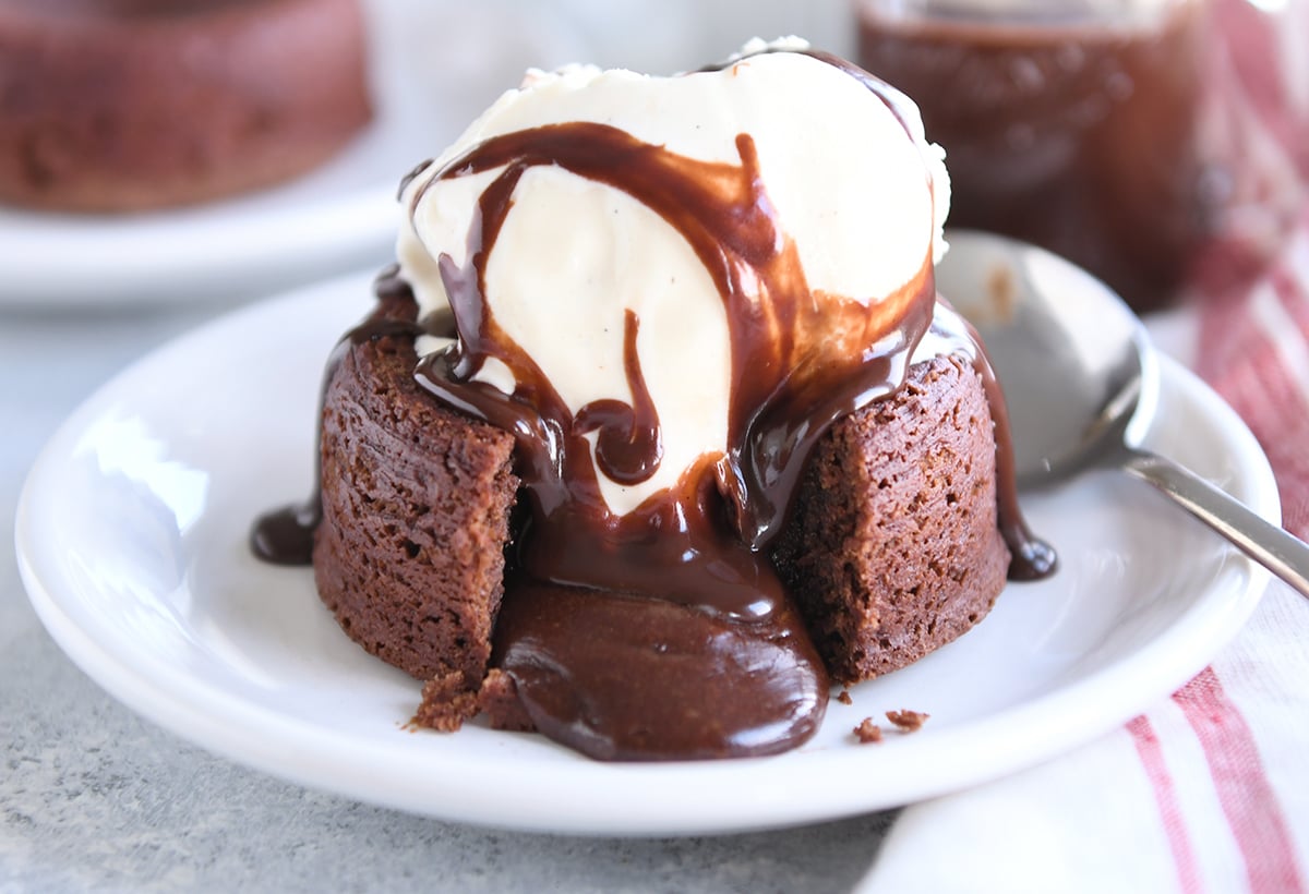 One-Pan Chocolate Lava Cakes with Vanilla Ice Cream