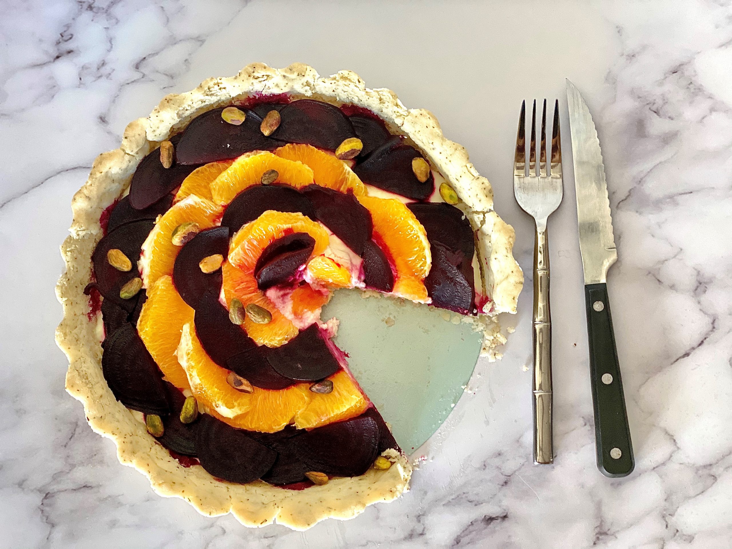 Serious Roasted Beet & Goat Cheese Tart with Herbed Crust