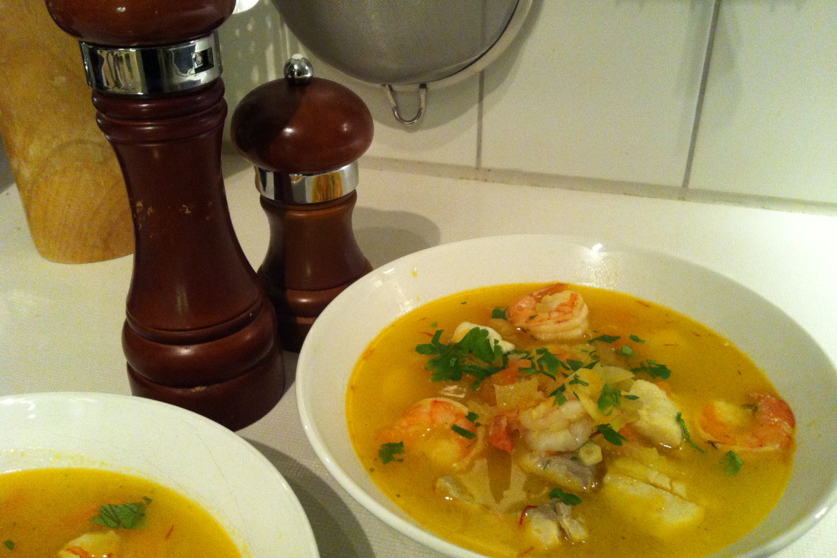 Davis' Seafood Saffron Stew with Herbed Croutons