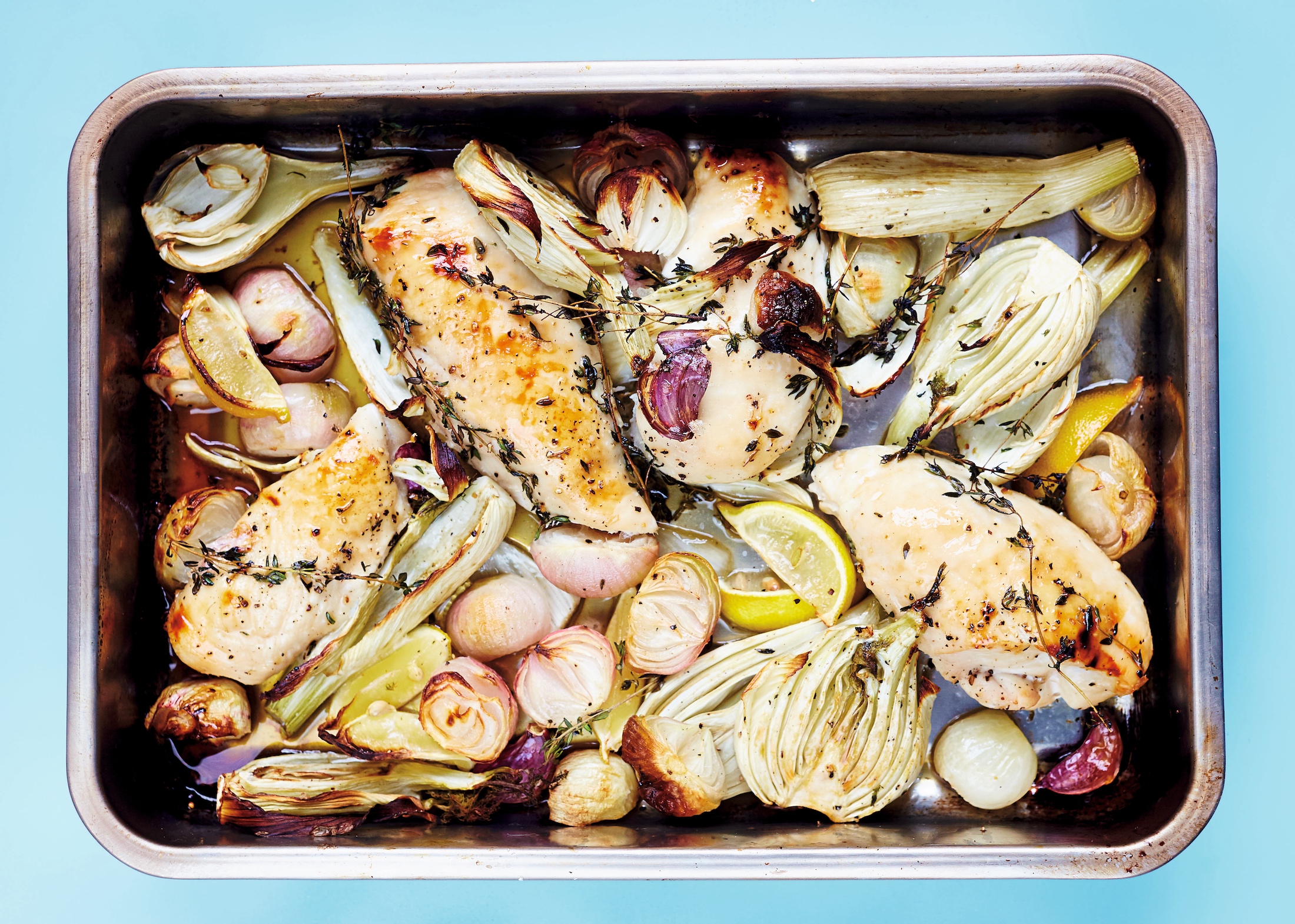 Aperol-Honey Glazed Chicken with Roasted Fennel